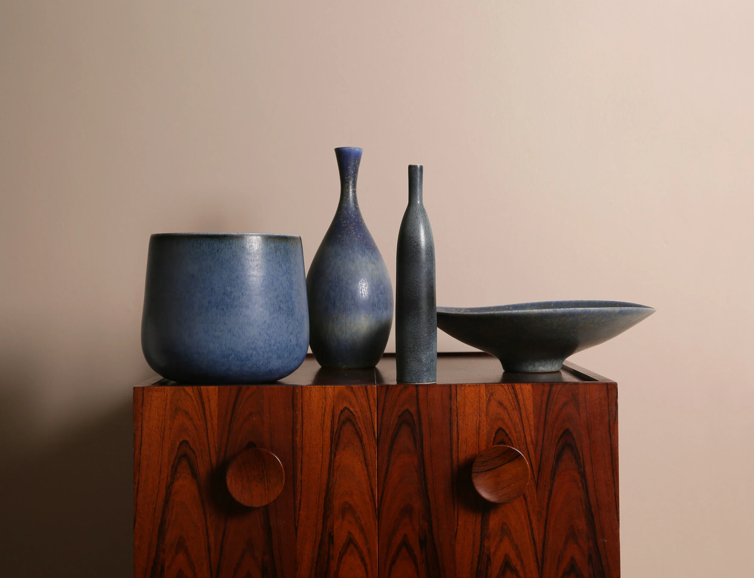Carl-Harry Stålhane Blue Collection of Four Vessels Rörstrand Ab